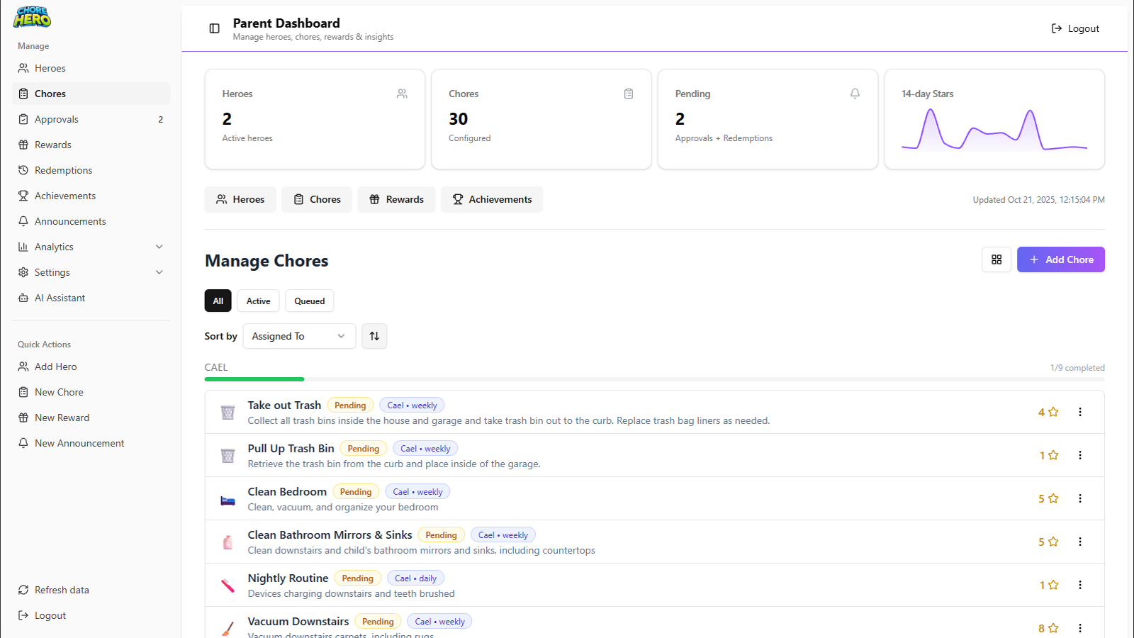 ChoreHero parent dashboard preview